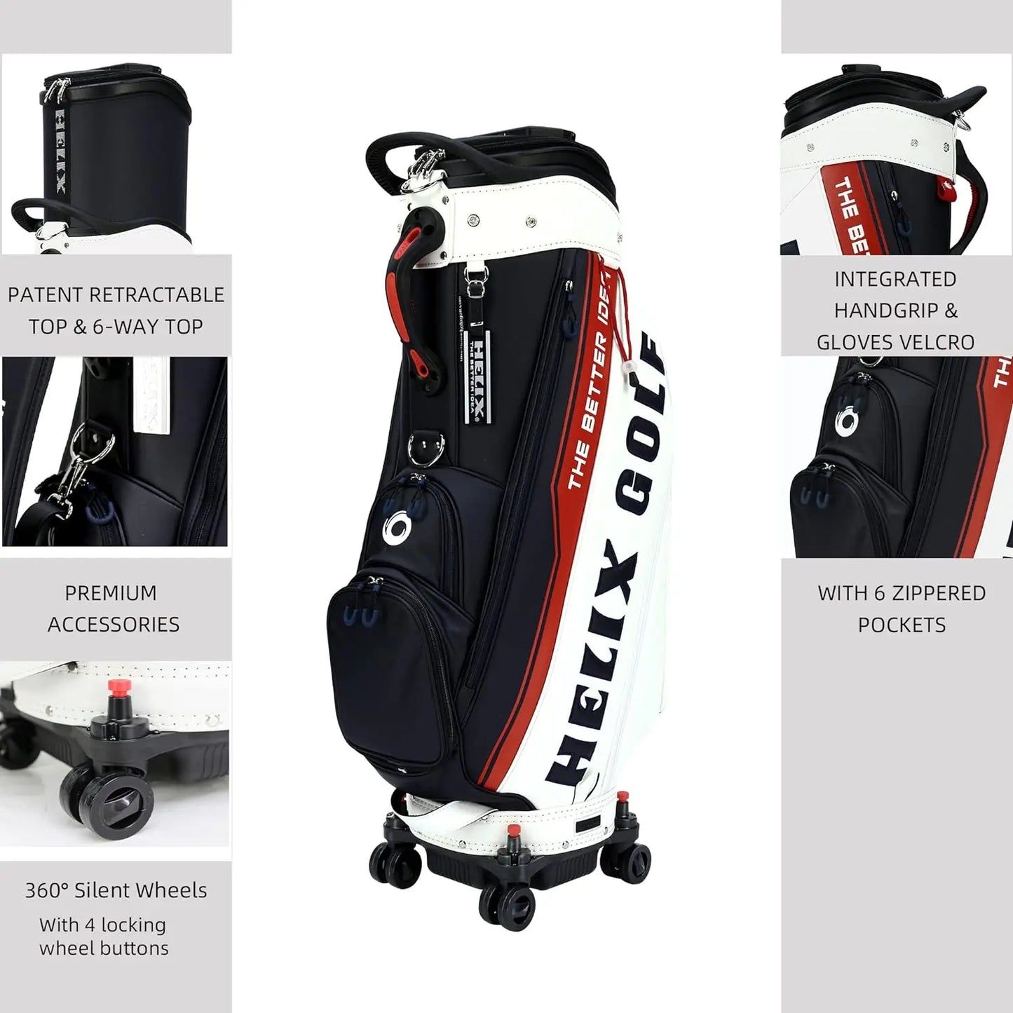 Helix Golf Bag With Wheels And Retractable Cover For Travel
