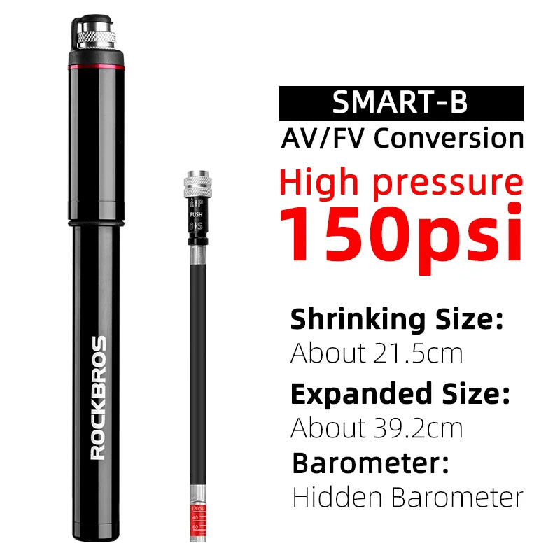 Rockbros 150 PSI Portable Bike Pump Presta Schrader Aluminum