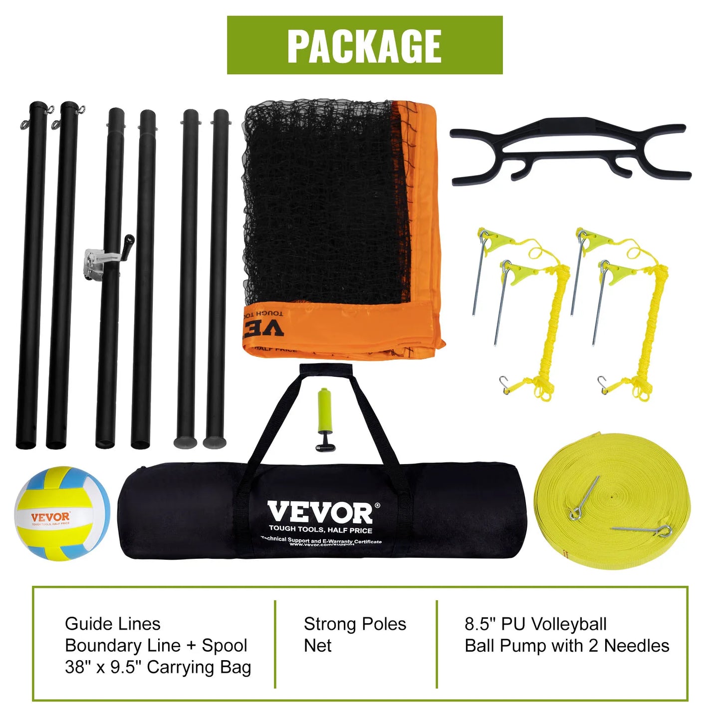 SucceBuy Portable Volleyball Net System With Adjustable Aluminum Poles Pump