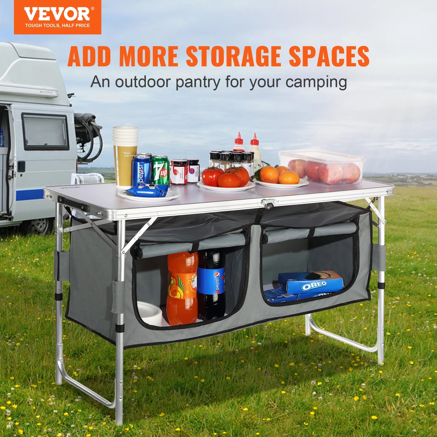 VEVOR Camping Kitchen Table Quick Setup Folding Outdoor Table
