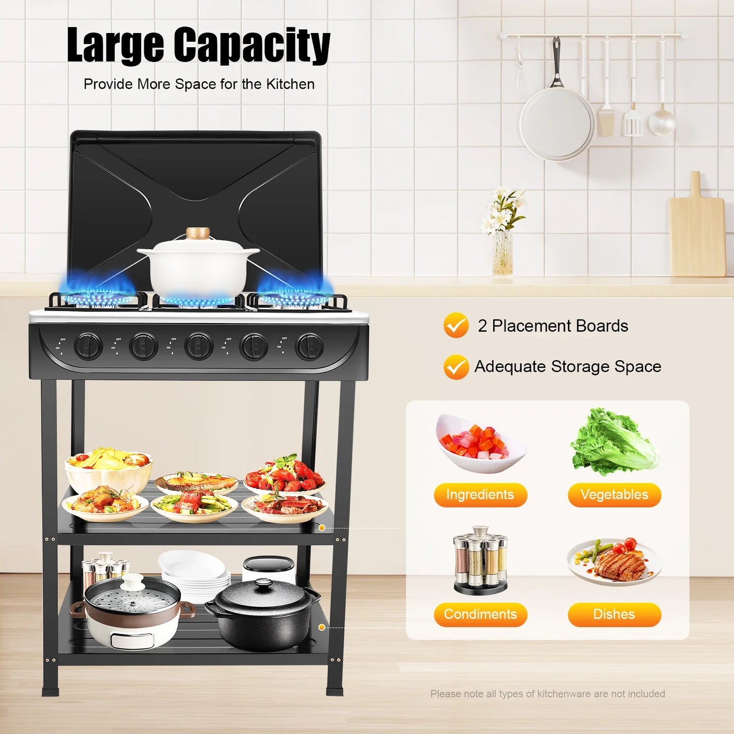 5 Burner Gas Stove Outdoor Camping Grill With Tier Storage