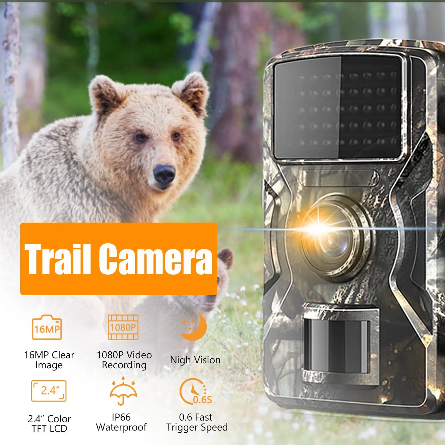 Hilitand 1080P Trail Camera Hunting 16MP Infrared Night Vision IP66Weatherproof