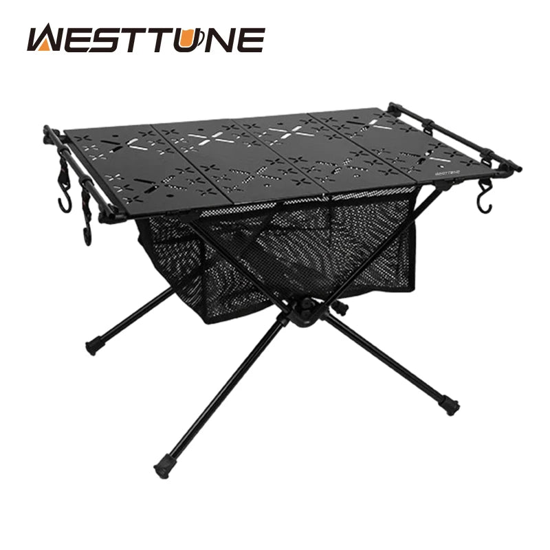WESTTUNE Folding Camping Table Aluminum Lightweight Portable With Mesh Storage