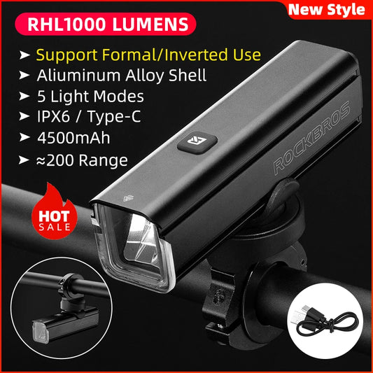 ROCKBROS Bike Light 1000 Lumen Front MTB Lamp 4000mAh TypeC