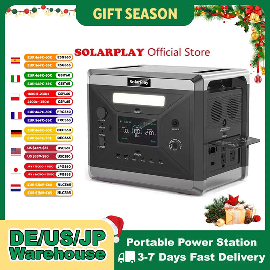 SolarPlay 675000mAh Portable Power Station 2400W LiFePO4 Generator