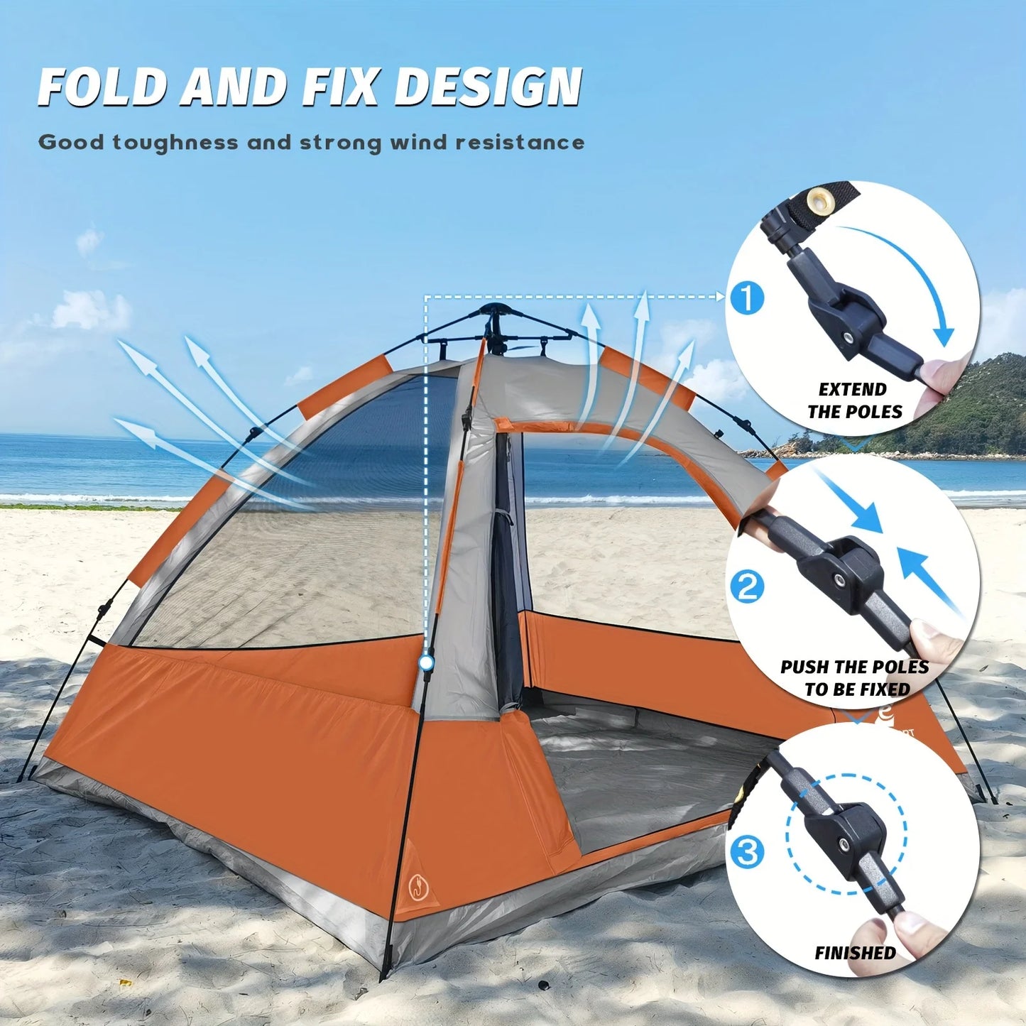 Unp 4 Person Pop Up Tent With Fly Waterproof Windproof