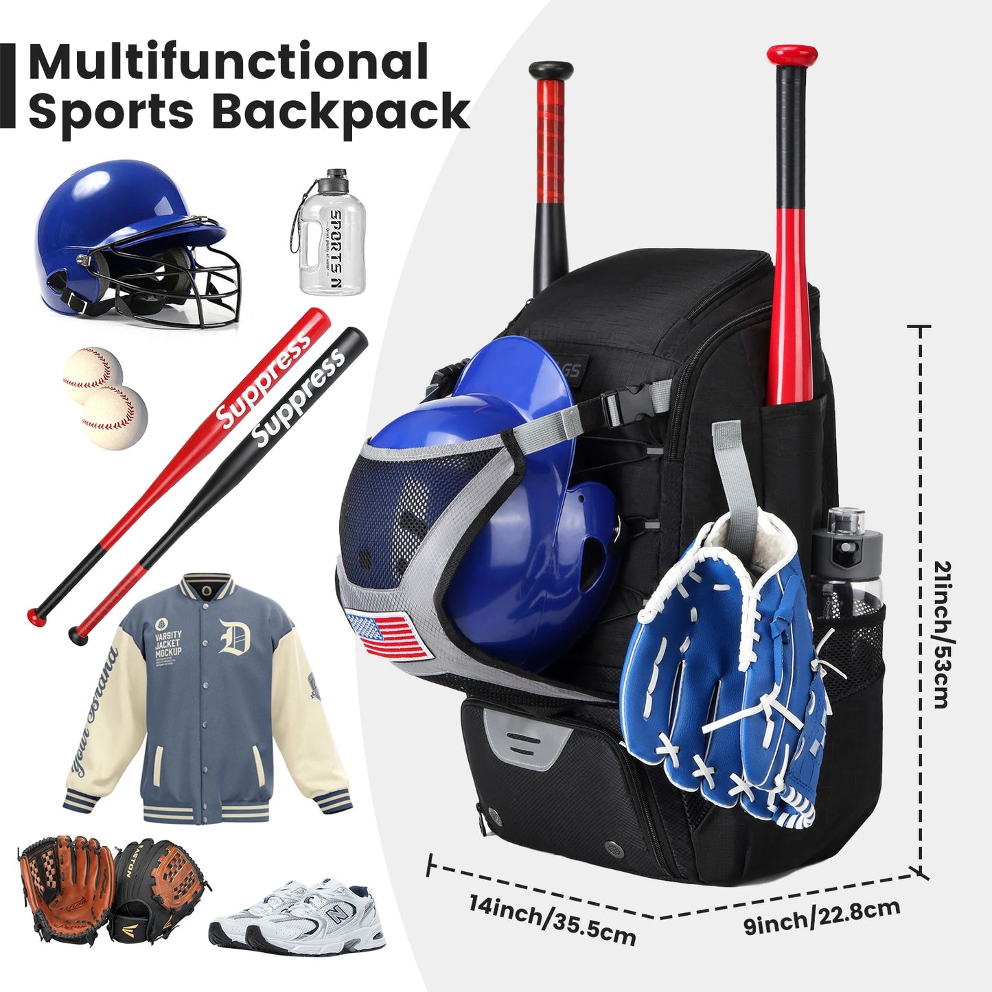 Youth Baseball Equipment Backpack With Shoe Compartment
