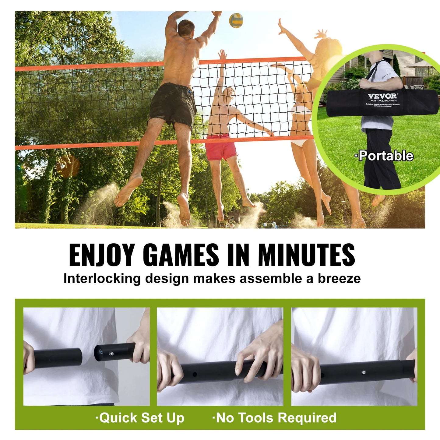 SucceBuy Portable Volleyball Net System With Adjustable Aluminum Poles Pump