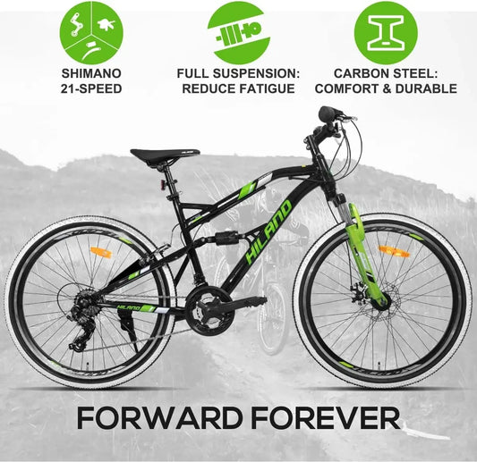 Full Suspension Mountain Bike 21 Speed Unisex MTB Bicycle