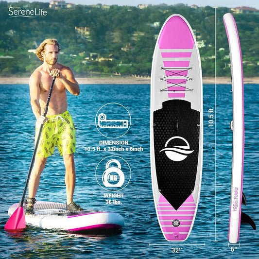 SereneLife Inflatable SUP Stand Up Paddle Board Pink Kit