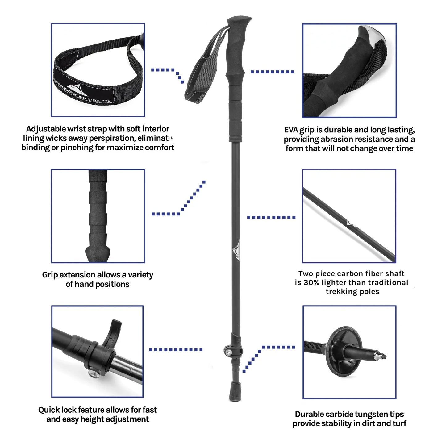 Ultralight Carbon Fiber Trekking Poles EVA Grip For Hiking