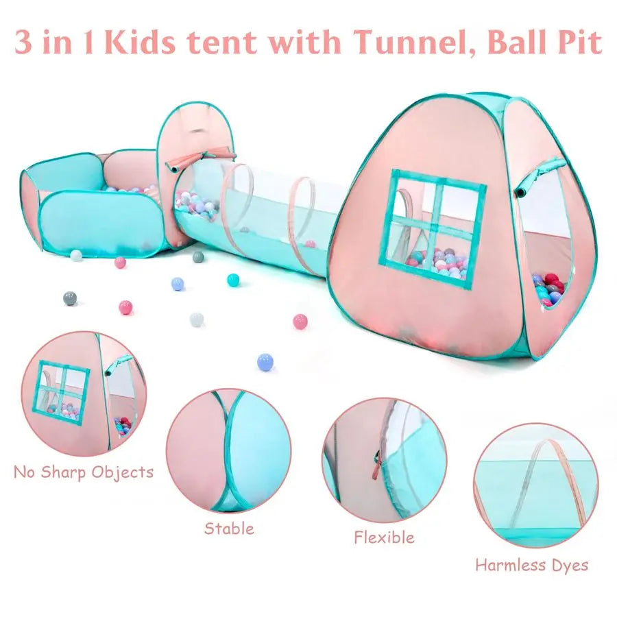 Pop Up Kids Play Tent With Tunnel Ball Pit Indoors