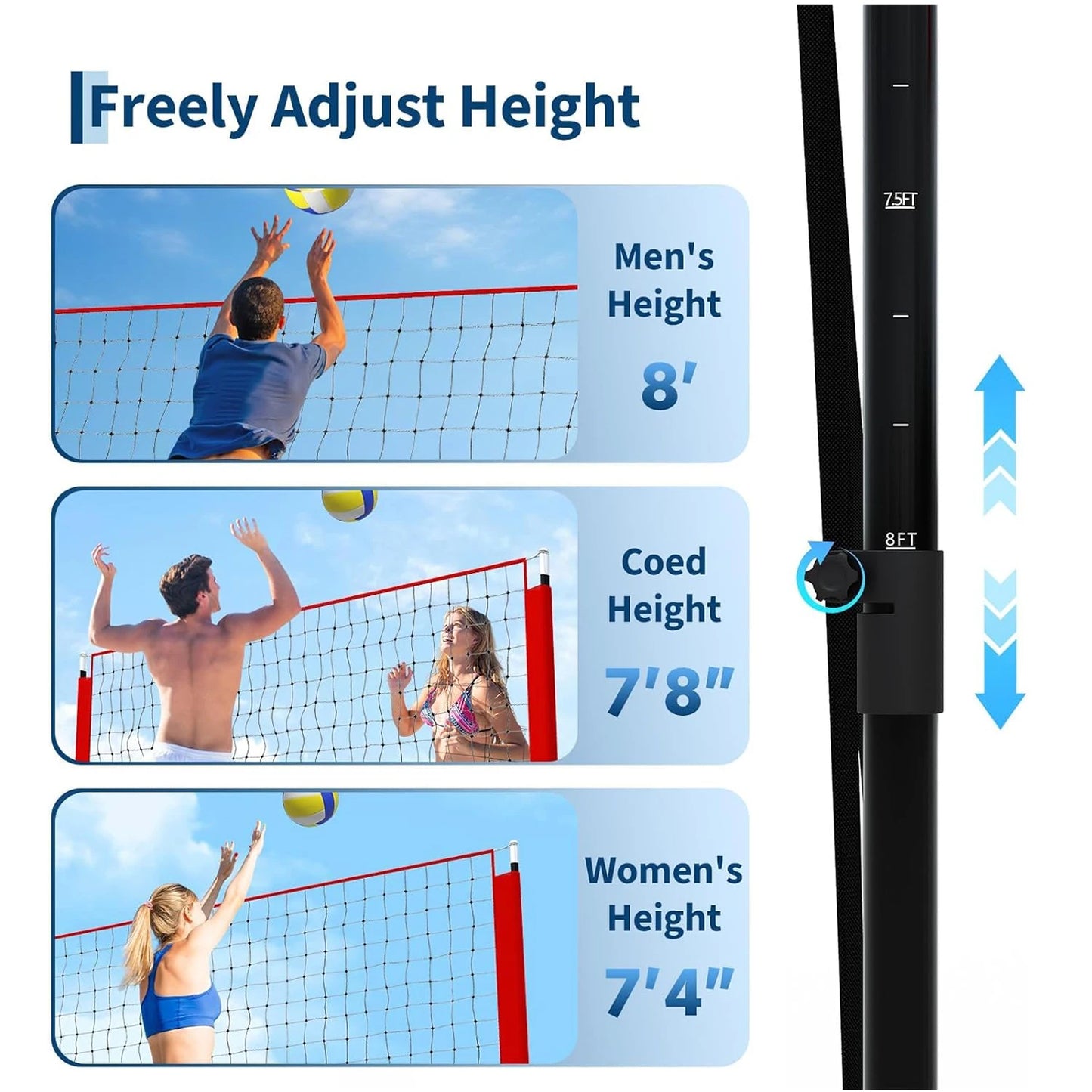 HiMISS Volleyball Practice Net Height Adjustable Portable Carry Bag