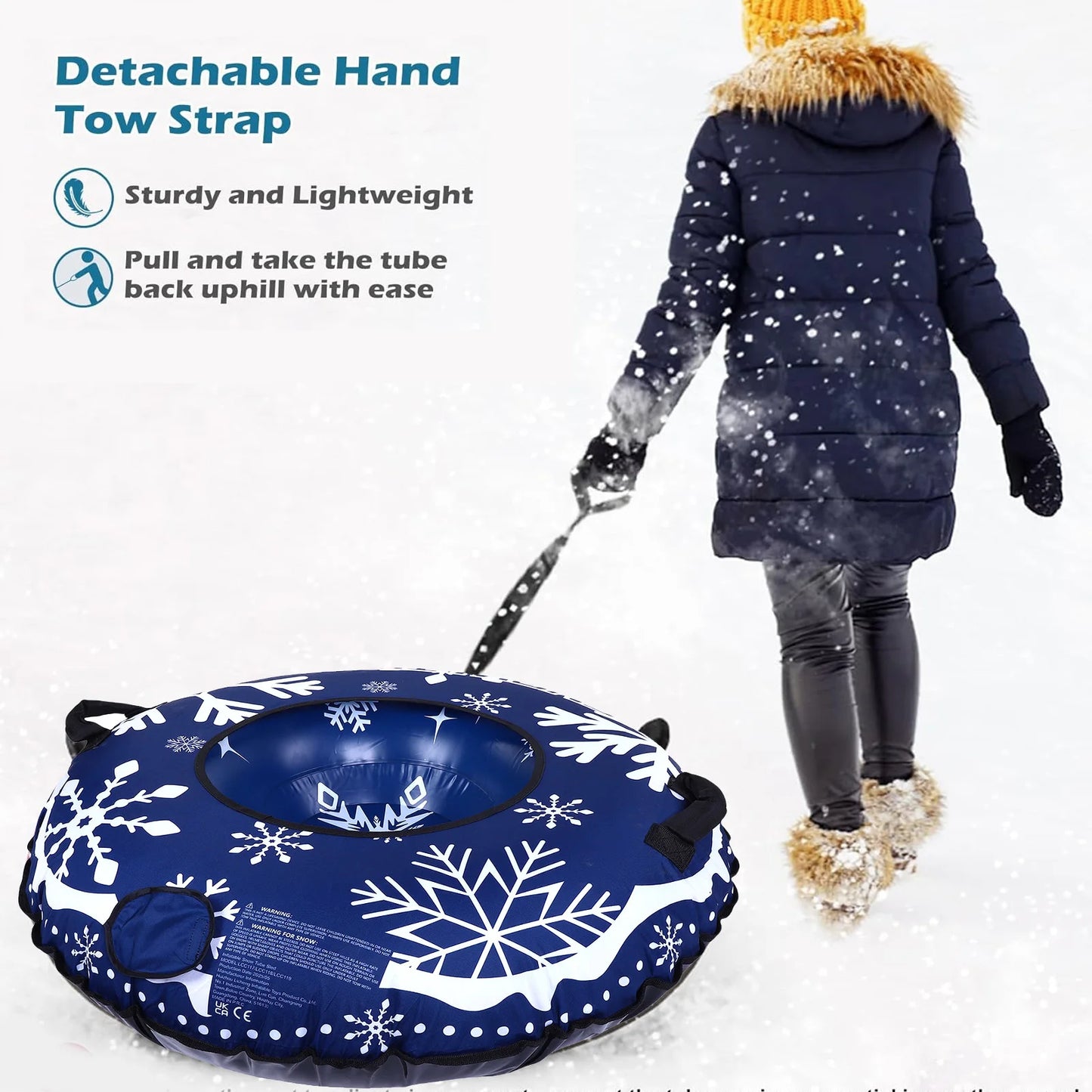 Inflatable Snow Tube Sled Heavy Duty for Sledding with Handles