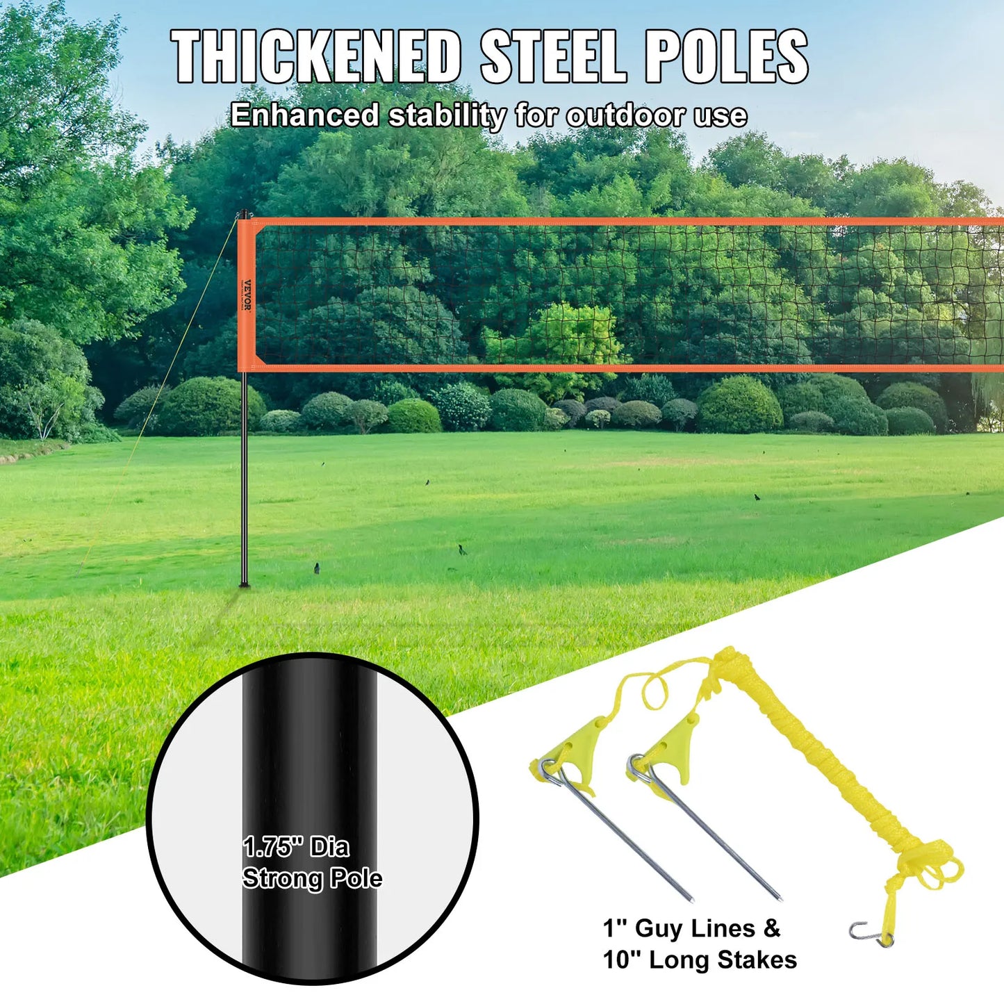 SucceBuy Portable Volleyball Net System With Adjustable Aluminum Poles Pump