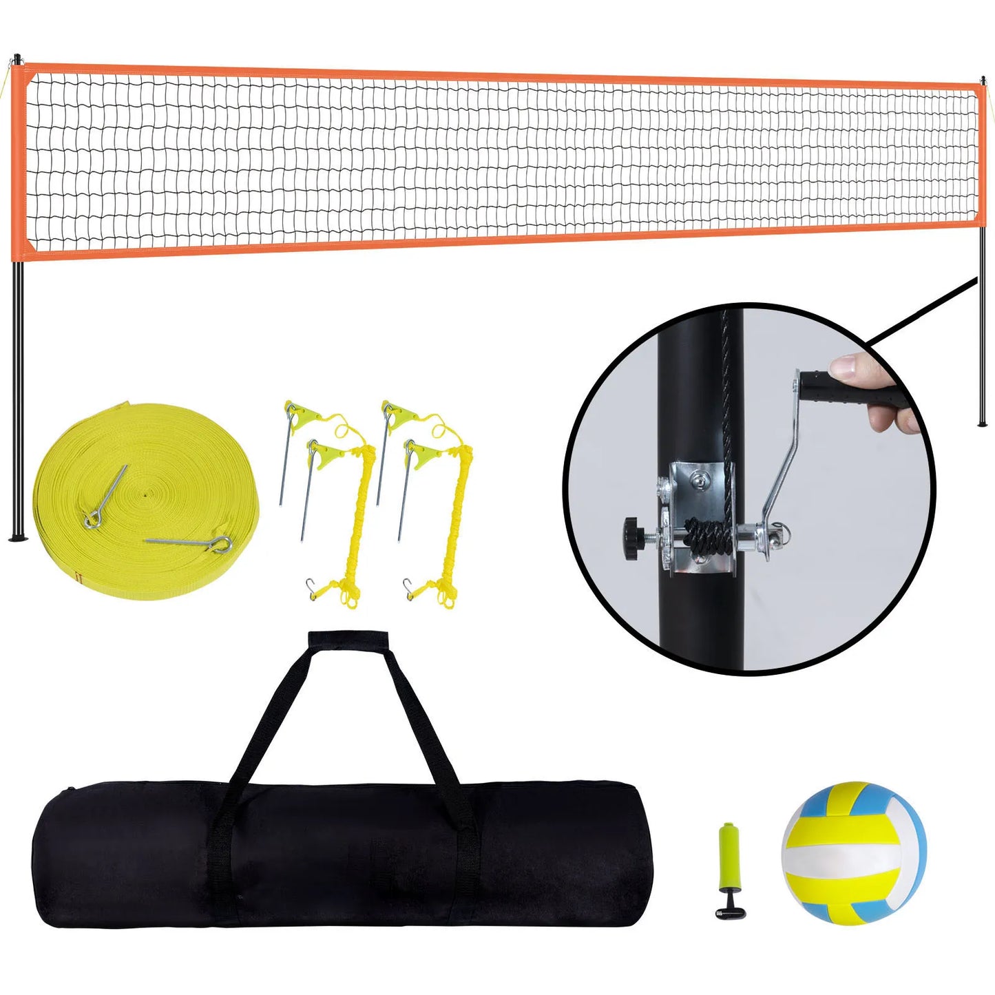 SucceBuy Portable Volleyball Net System With Adjustable Aluminum Poles Pump
