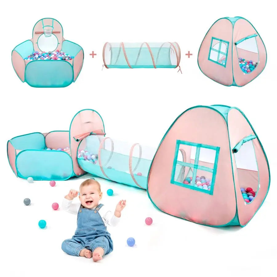 Pop Up Kids Play Tent With Tunnel Ball Pit Indoors