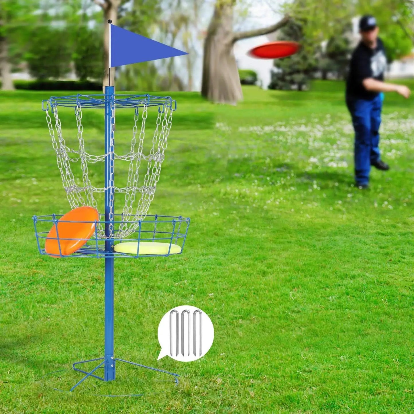Disc Golf Basket Portable Practice Set With Double Chains