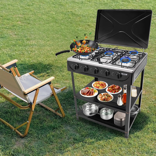 5 Burner Gas Stove Outdoor Camping Grill With Tier Storage