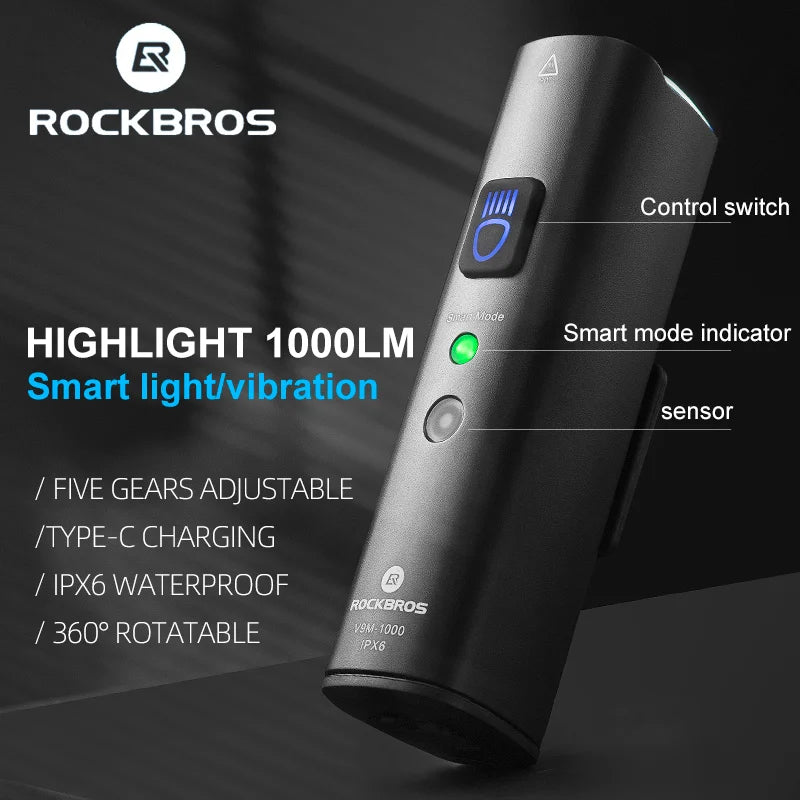 ROCKBROS Bike Light 1000 Lumen Front MTB Lamp 4000mAh TypeC