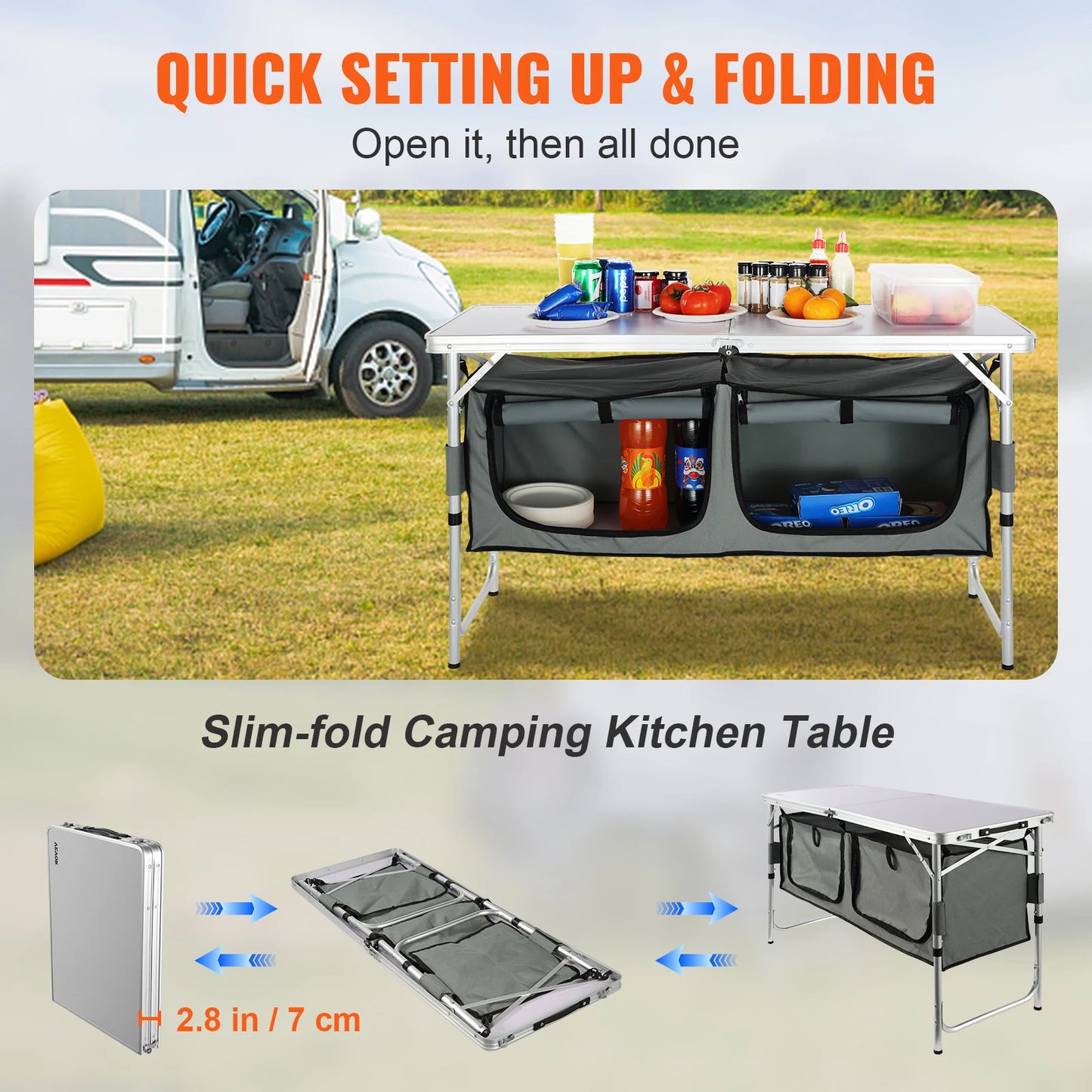 VEVOR Camping Kitchen Table Quick Setup Folding Outdoor Table