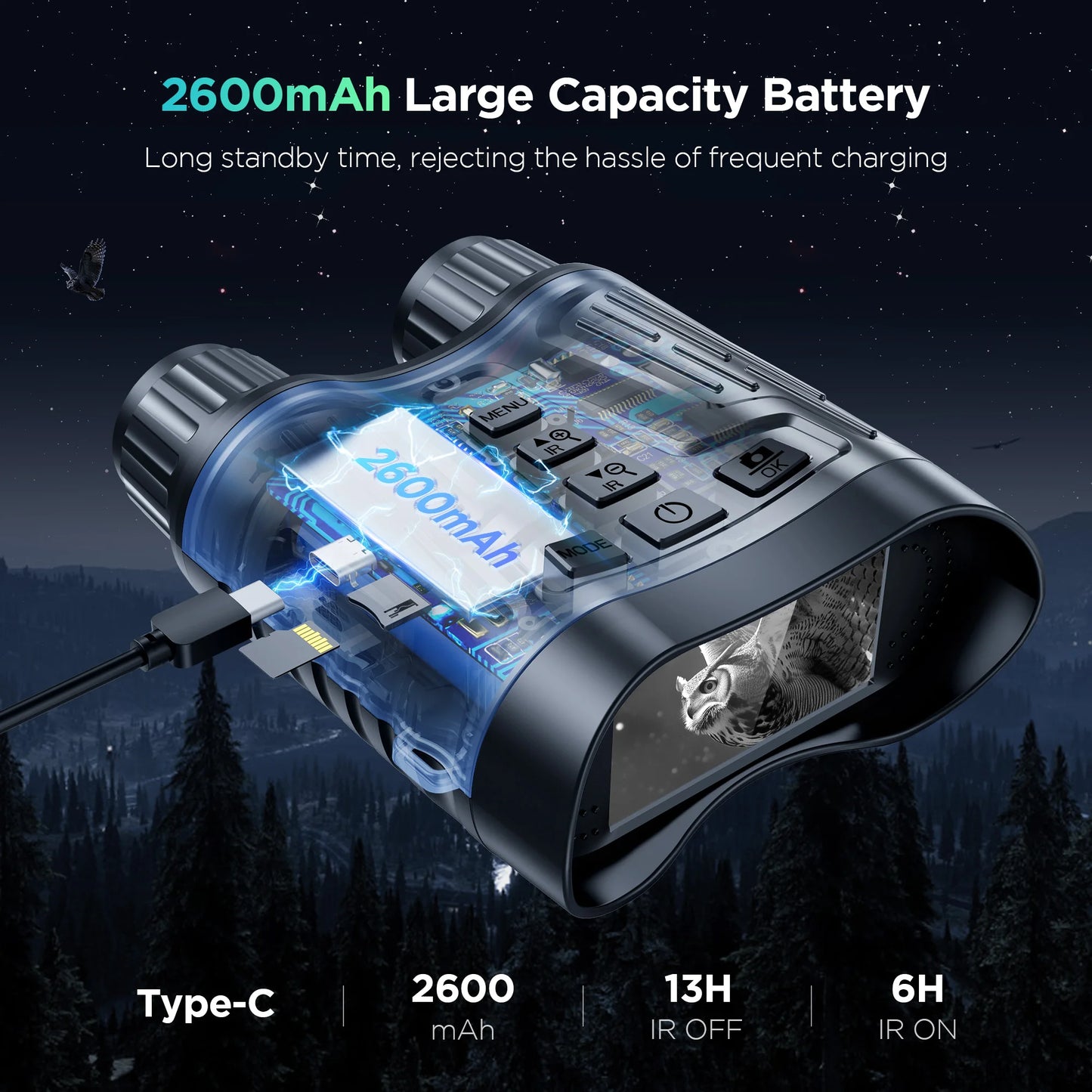 Rechargeable Night Vision Telescope 4K UHD Binocular 8X