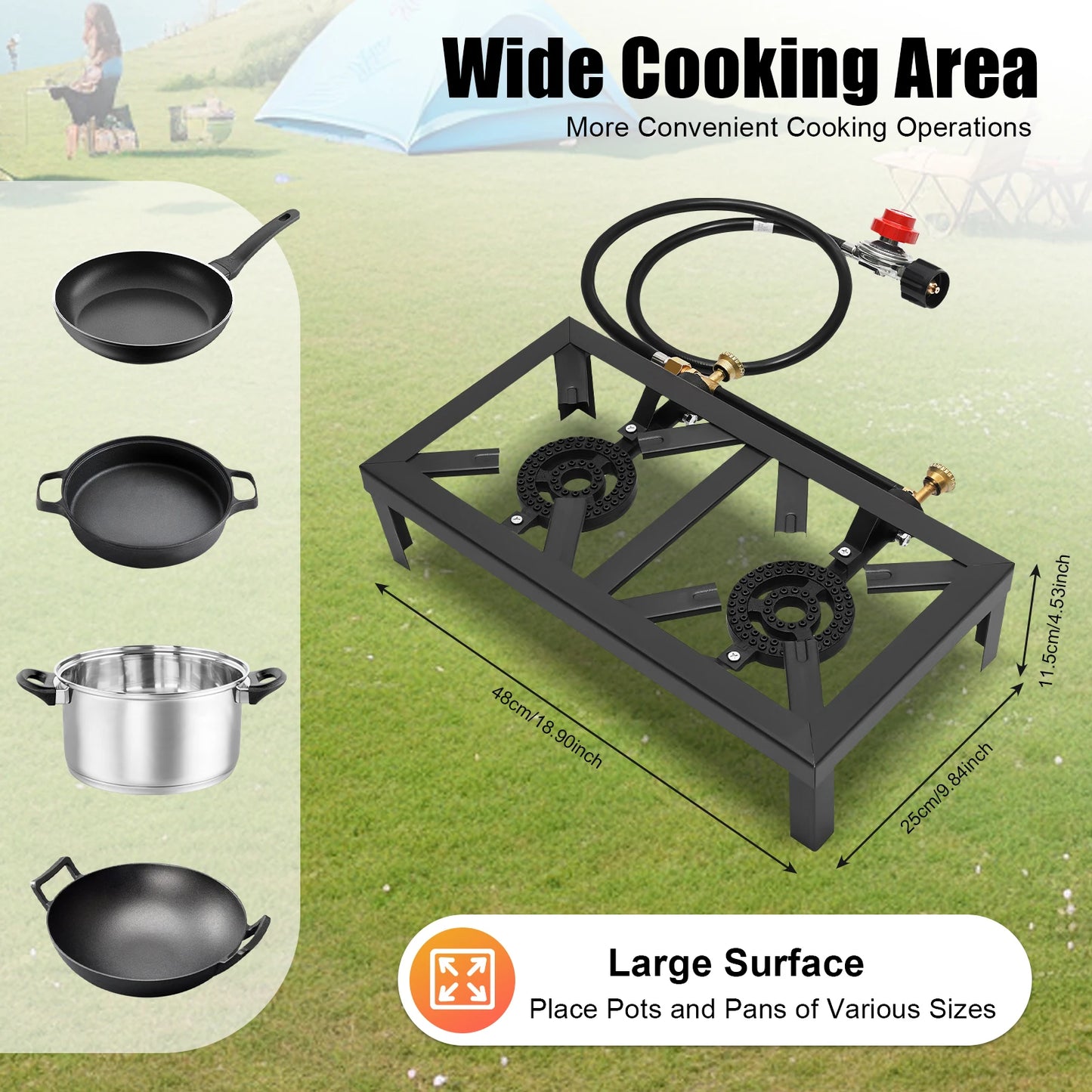 Portable 8000W Double Burner Gas Stove For Outdoor Cooking BBQ