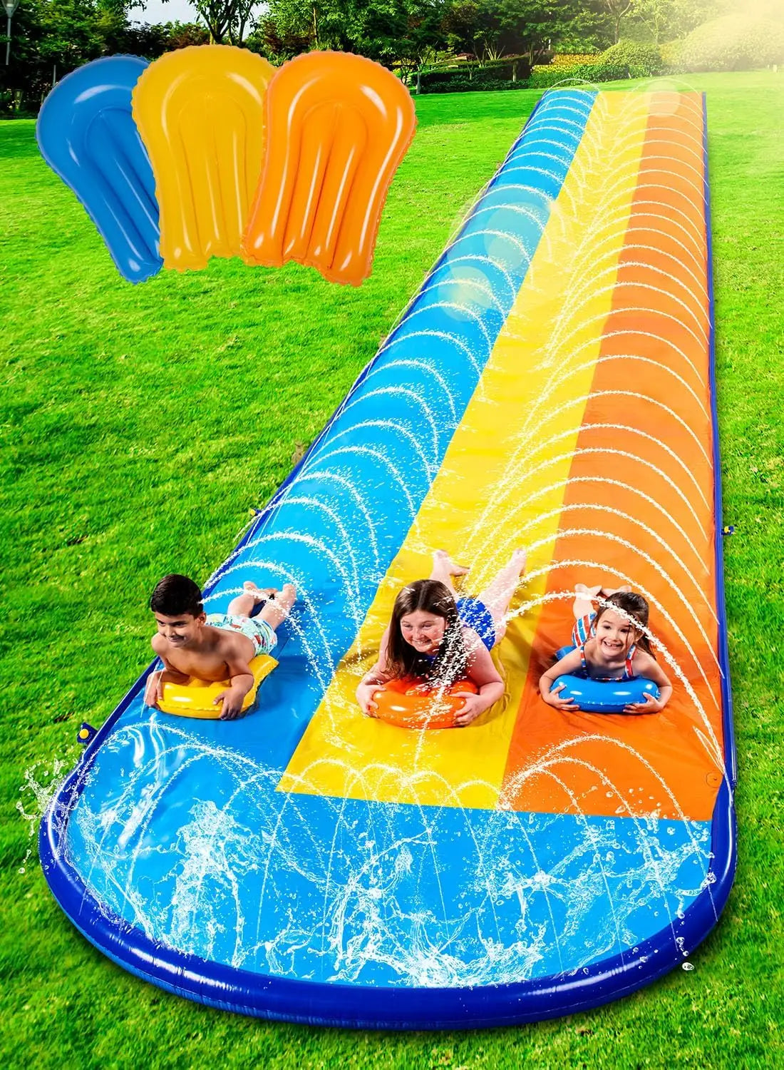 Joyfy Lawn Triple Water Slide With Built In Sprinkler