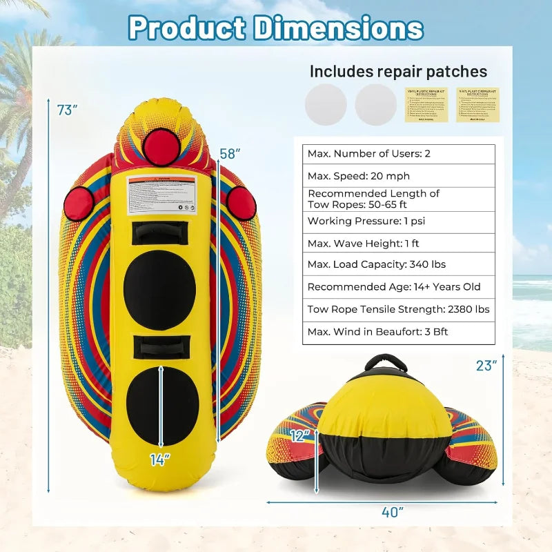 Goplus Inflatable Towable Tube Banana Boat EVA Padded Seats