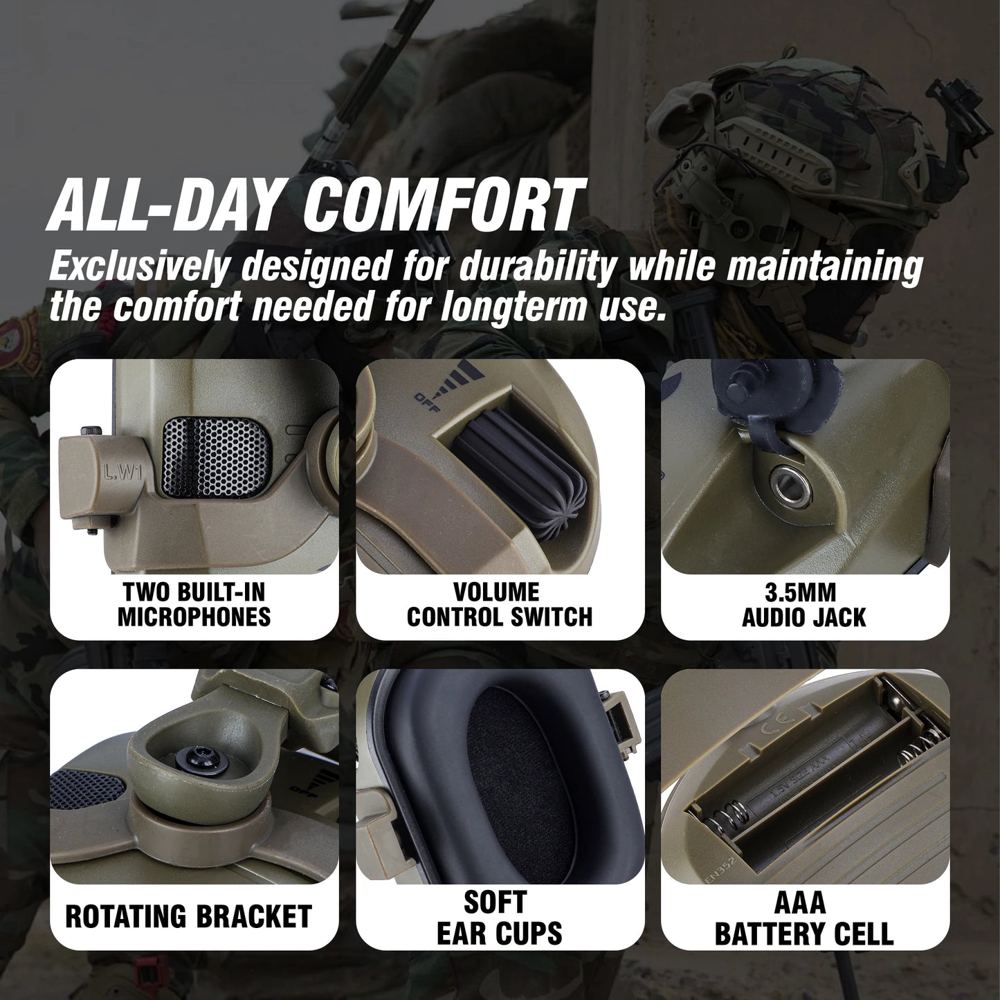 Arm Next Helmet Mounted Earmuffs EngineeredFor Shooting Electronic Hearing ProtectionPlus