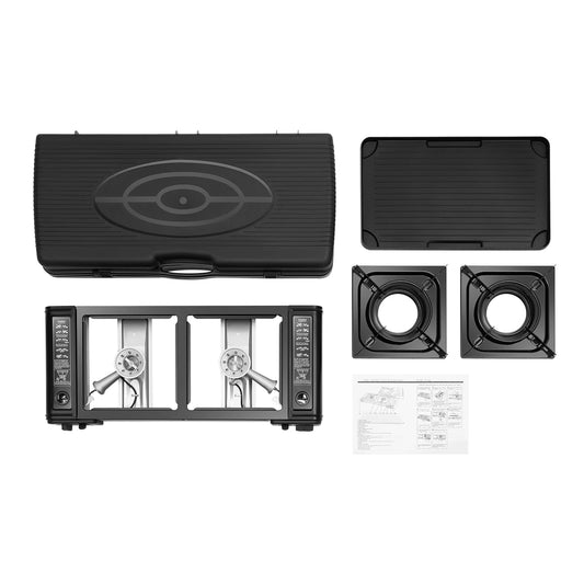 Two-Burner Portable Camping Stove Kit With Baking Pan And Case