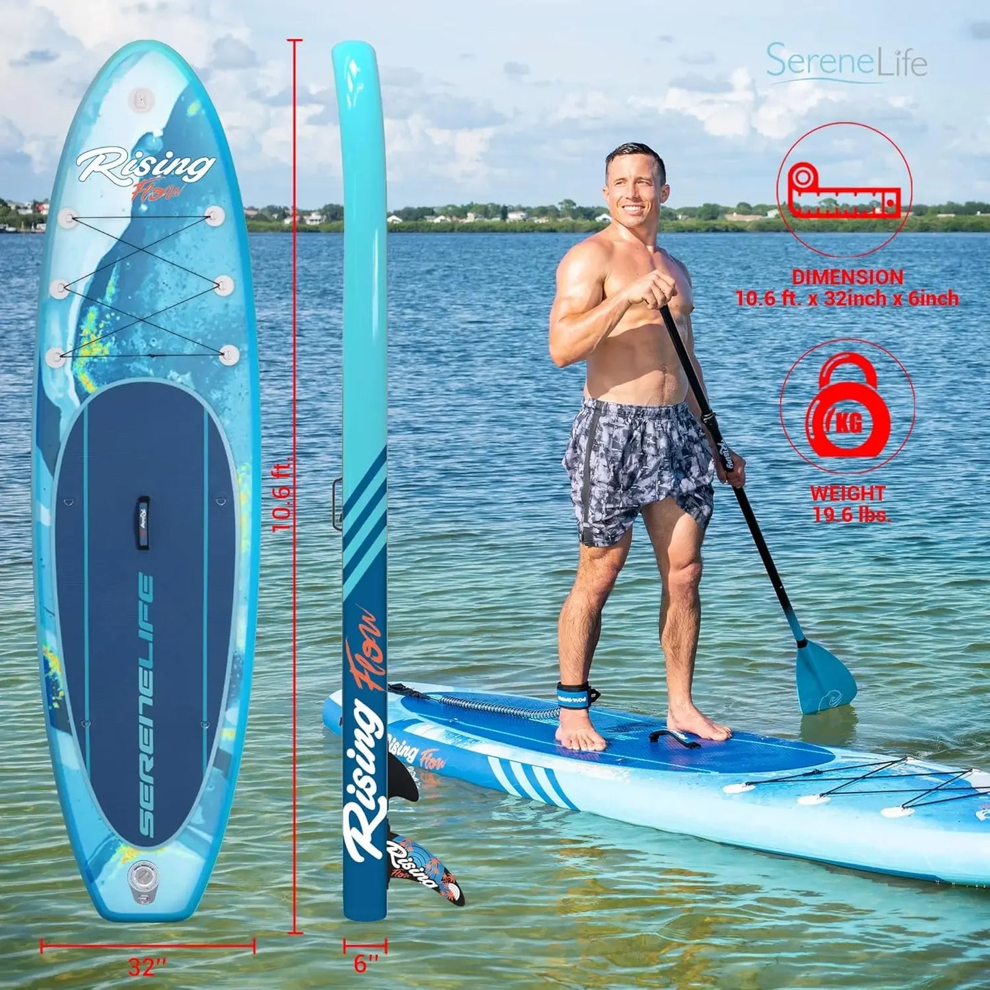 SereneLife Inflatable SUP Stand Up Paddle Board Pink Kit