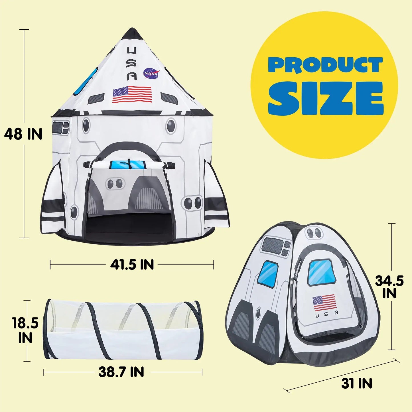 Joyfy Rocket Ship Play Tent With Pop Up Tunnel 3Piece