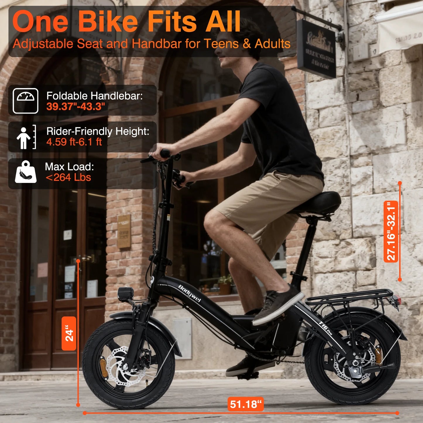 Bodywel Folding Electric Bike 1000W For Urban Commute With Dual Disc Brakes