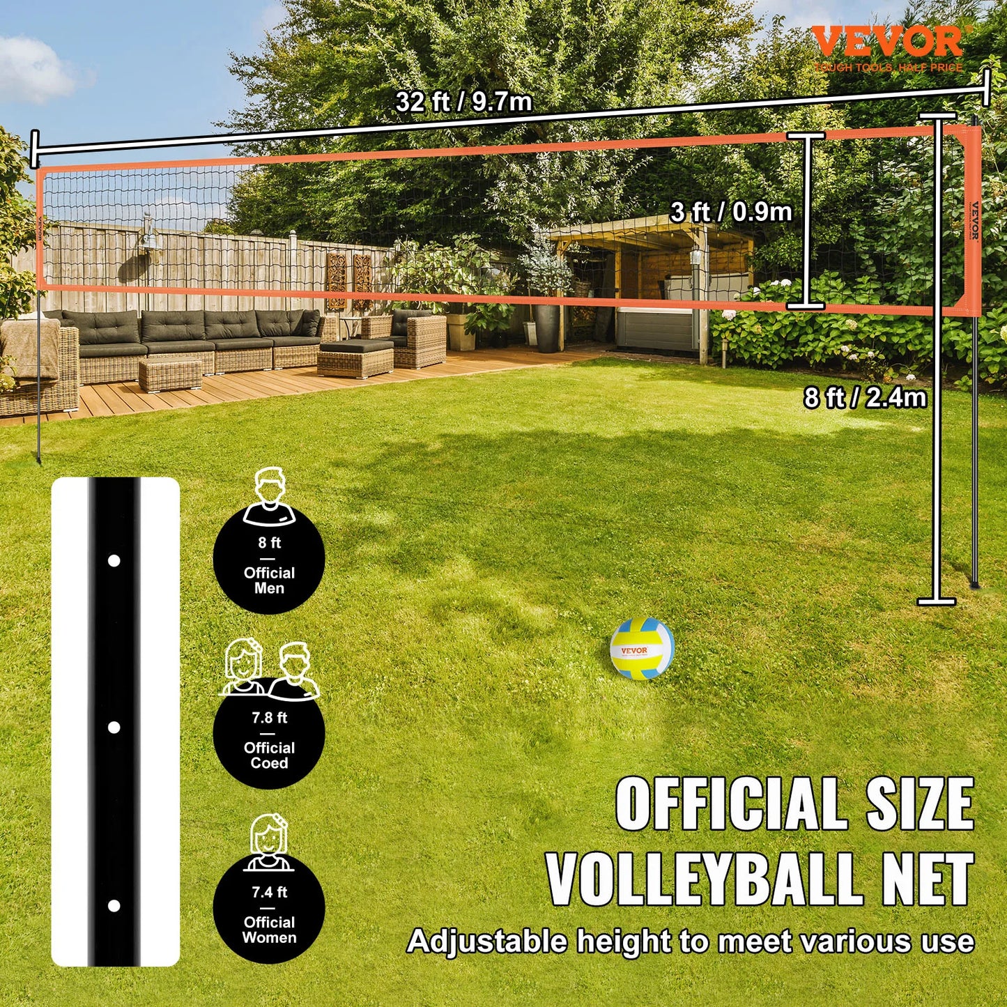 SucceBuy Portable Volleyball Net System With Adjustable Aluminum Poles Pump