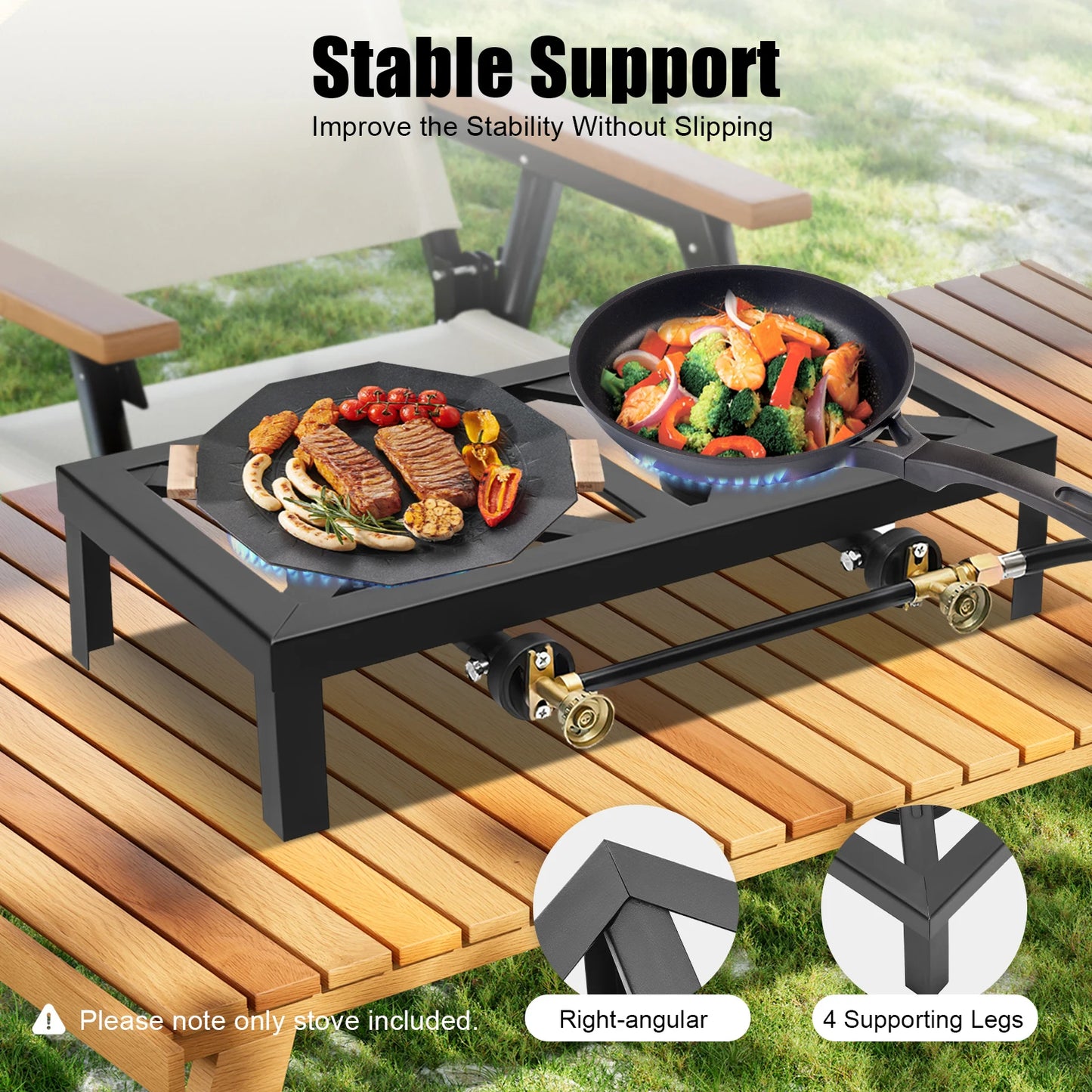 Portable 8000W Double Burner Gas Stove For Outdoor Cooking BBQ