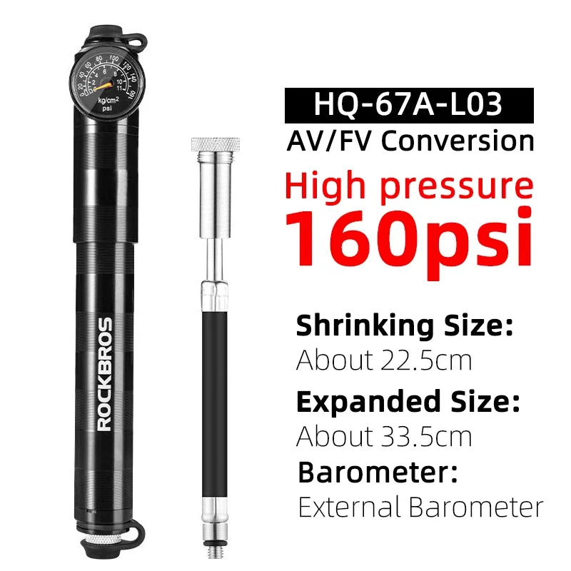 Rockbros 150 PSI Portable Bike Pump Presta Schrader Aluminum