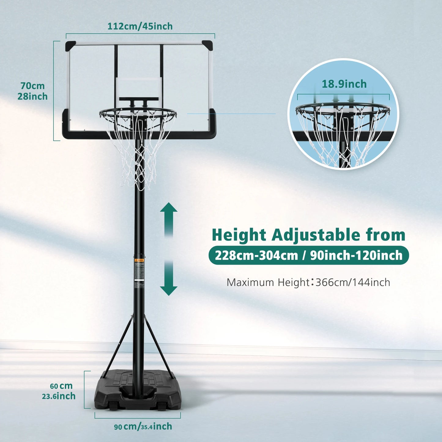 Portable Basketball Hoop System With Adjustable Mechanism For Indoor Outdoor