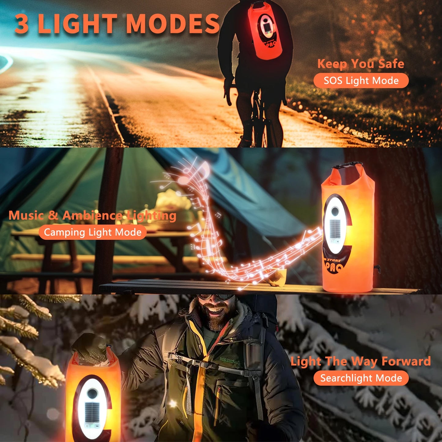 SELORSS Solar Battery Powered Waterproof Hiking Backpack With Bluetooth Speaker