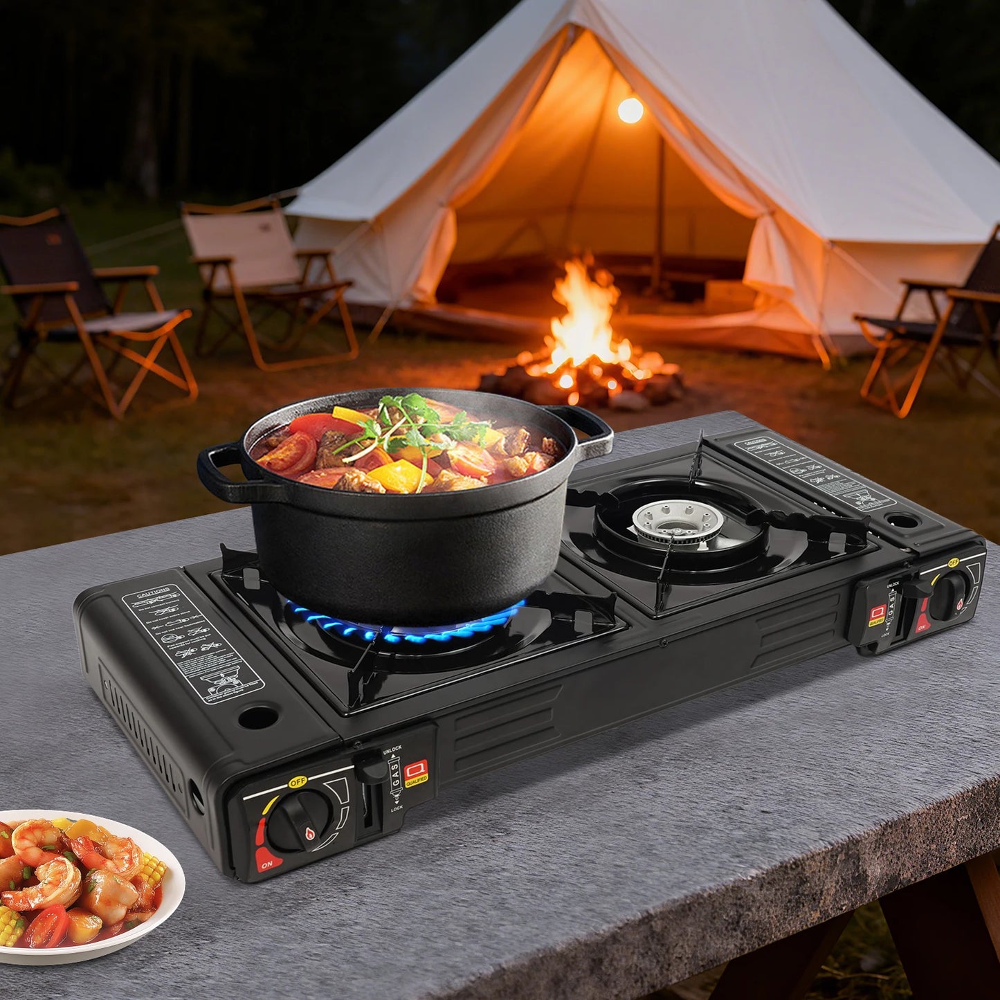 Two-Burner Portable Camping Stove Kit With Baking Pan And Case