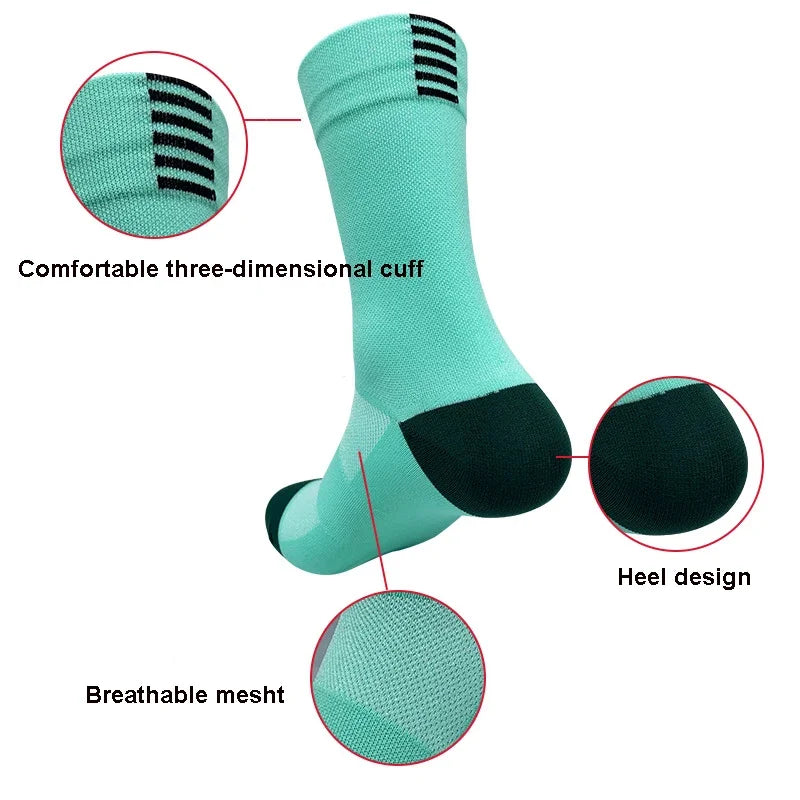 Men Cycling Socks Breathable Mesh Quick Dry Mid Tube