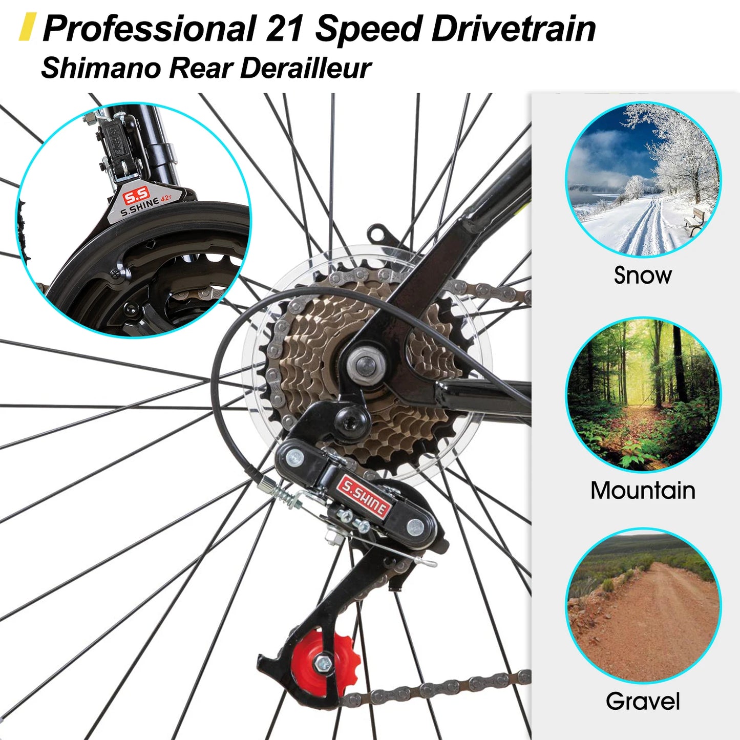 Joystar Mountain Bike For Adults 21 Speeds Steel Frame