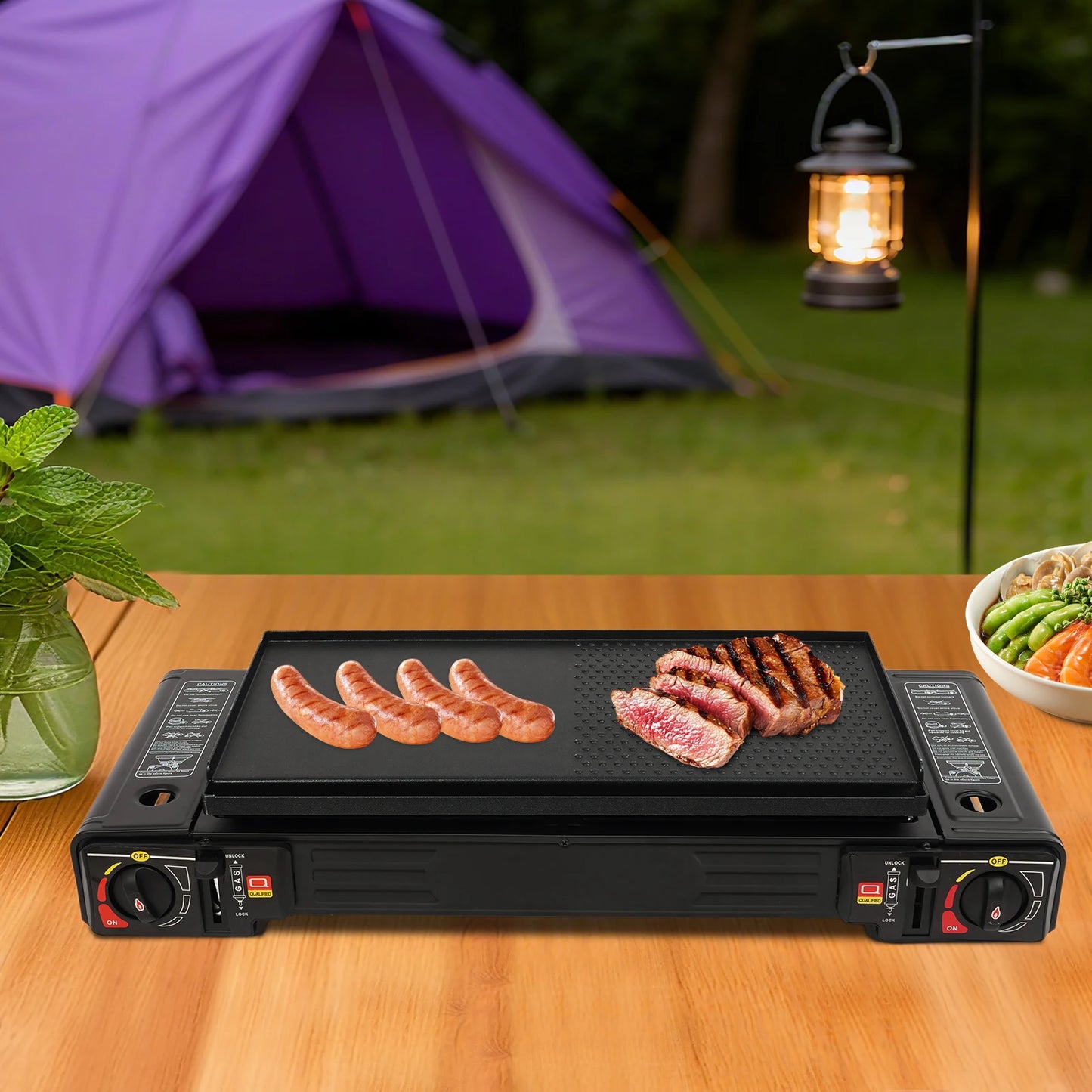 Two-Burner Portable Camping Stove Kit With Baking Pan And Case