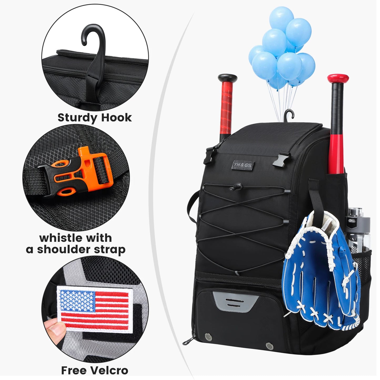 Youth Baseball Equipment Backpack With Shoe Compartment