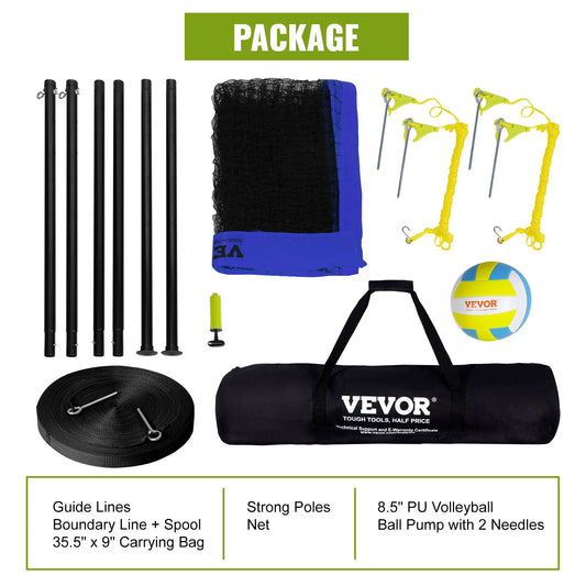 SucceBuy Portable Volleyball Net System With Adjustable Aluminum Poles Pump