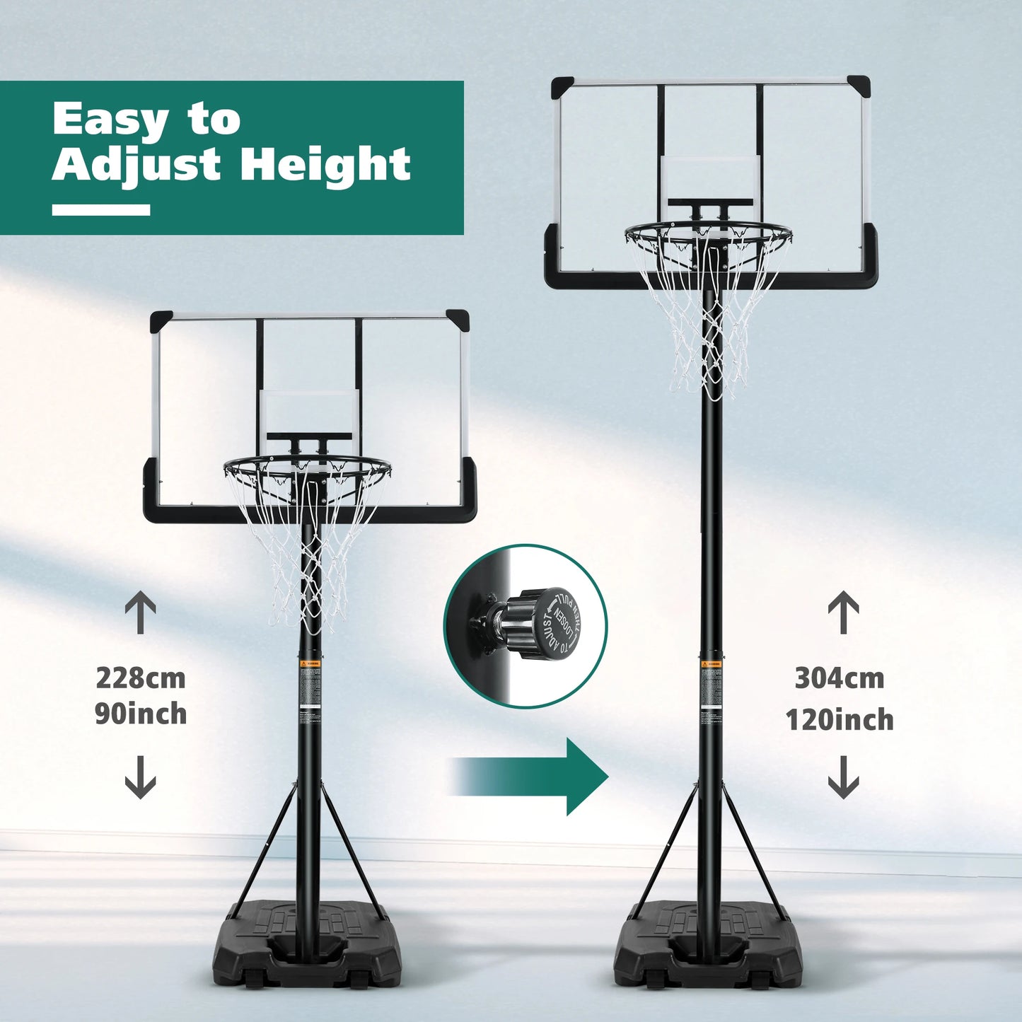 Portable Basketball Hoop System With Adjustable Mechanism For Indoor Outdoor