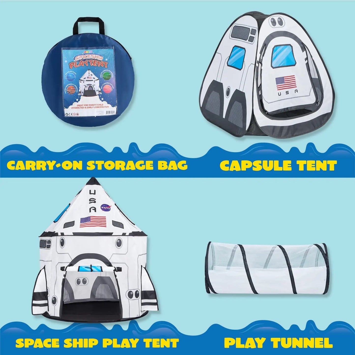 Joyfy Rocket Ship Play Tent With Pop Up Tunnel 3Piece