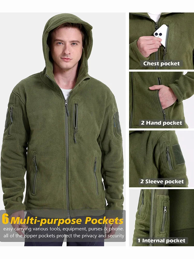 Men Hunting Fleece Jacket Full Zip Tactical Outdoor Warm
