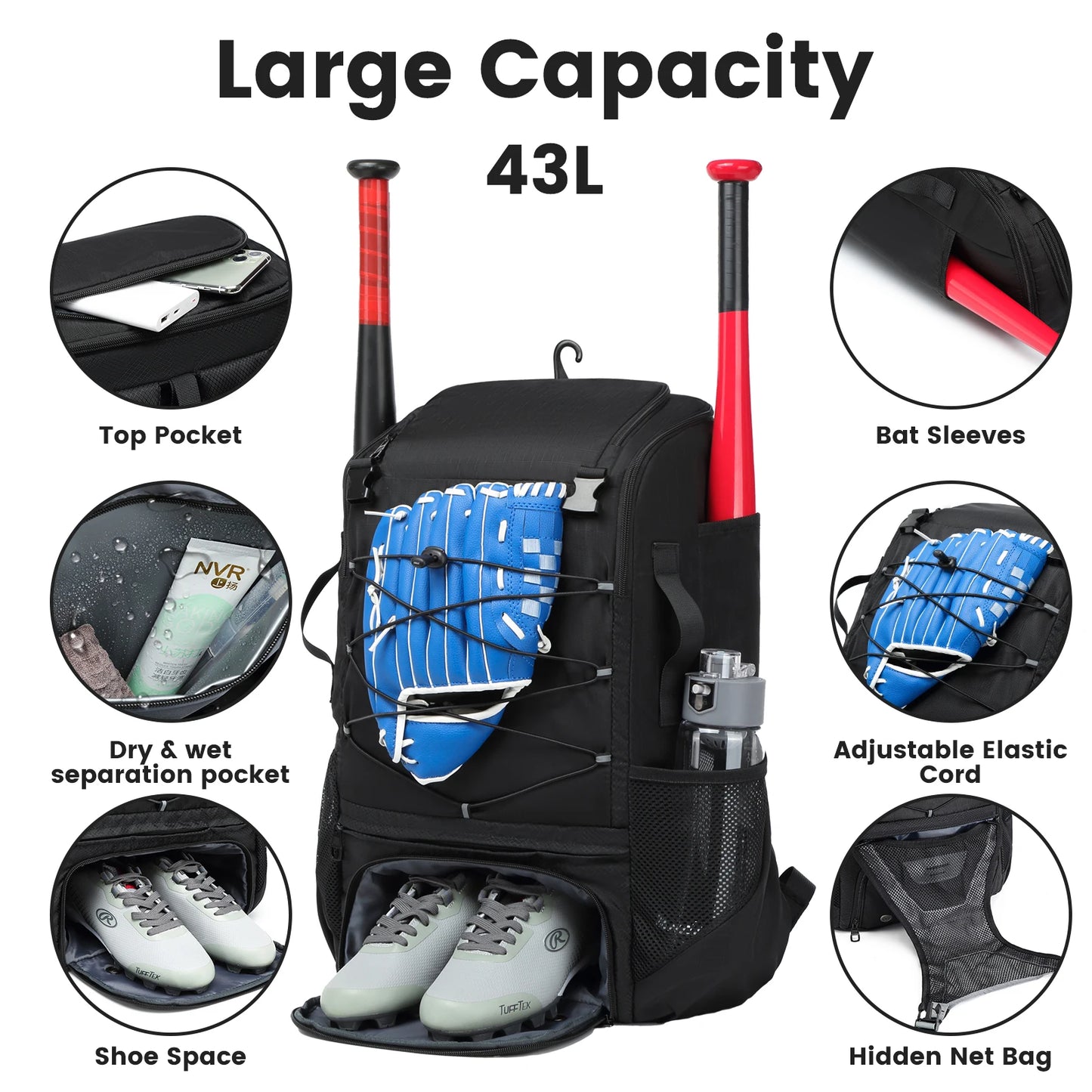 Youth Baseball Equipment Backpack With Shoe Compartment