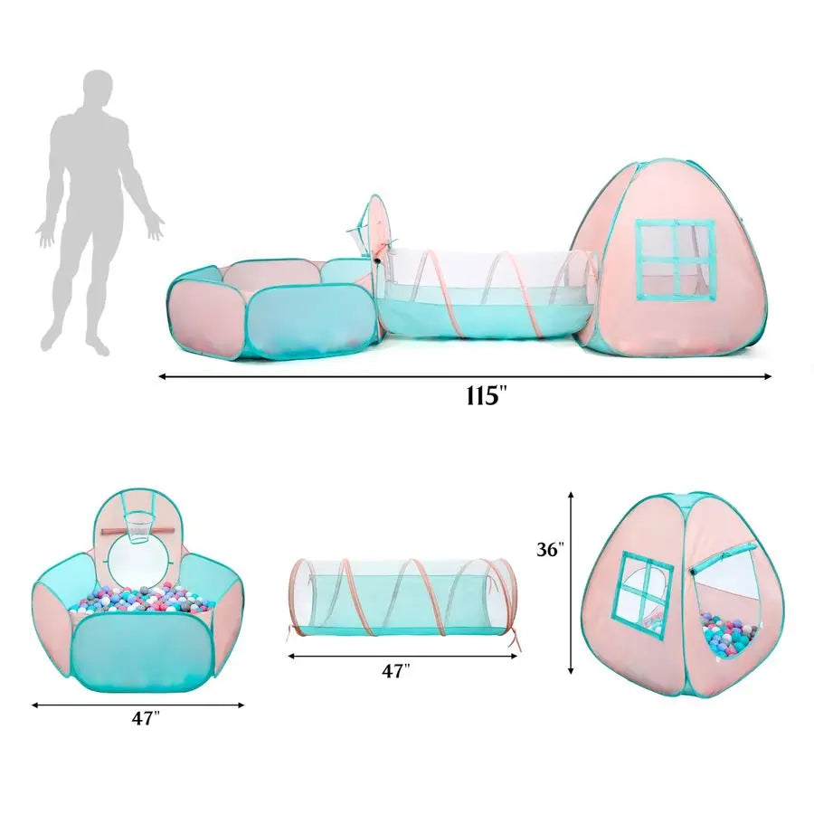 Pop Up Kids Play Tent With Tunnel Ball Pit Indoors